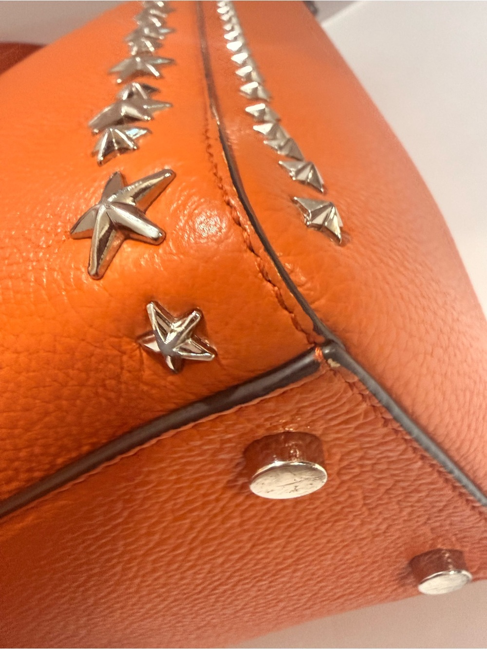 Jimmy Choo Large Orange Leather Star Studded Tote Made in Italy - Picture 6 of 12